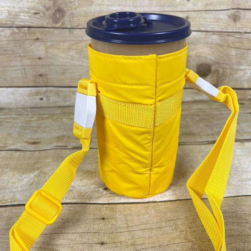 Vtg Tupperware Thirstquake 30oz Tumbler Insulated Carrying Bag Yellow and White